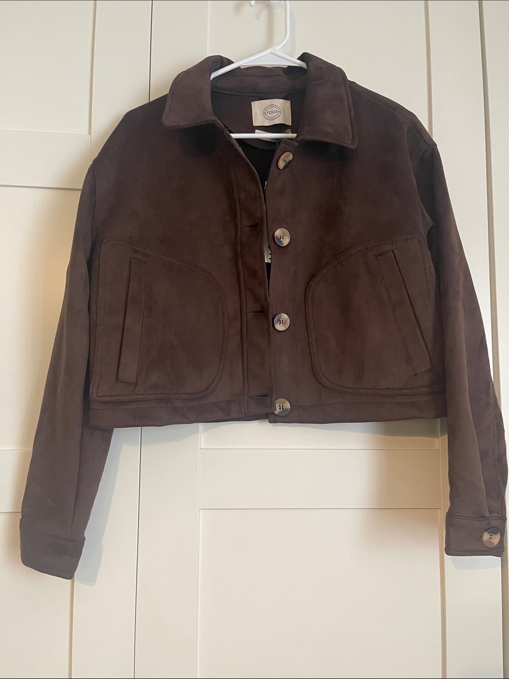 Stoosh Dark Brown Suede Cropped Button Jacket